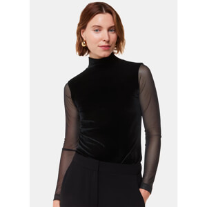 Whistles Black Velvet Mesh Sleeve Top